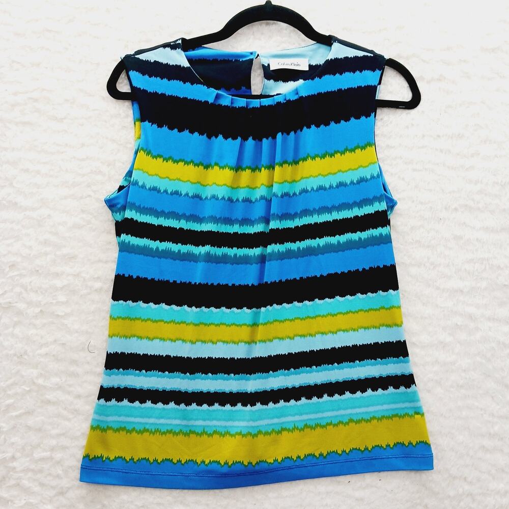Blouse Blue Yellow Lime Cruise Dopamine Stripe Minimalist Resort Resort Size S